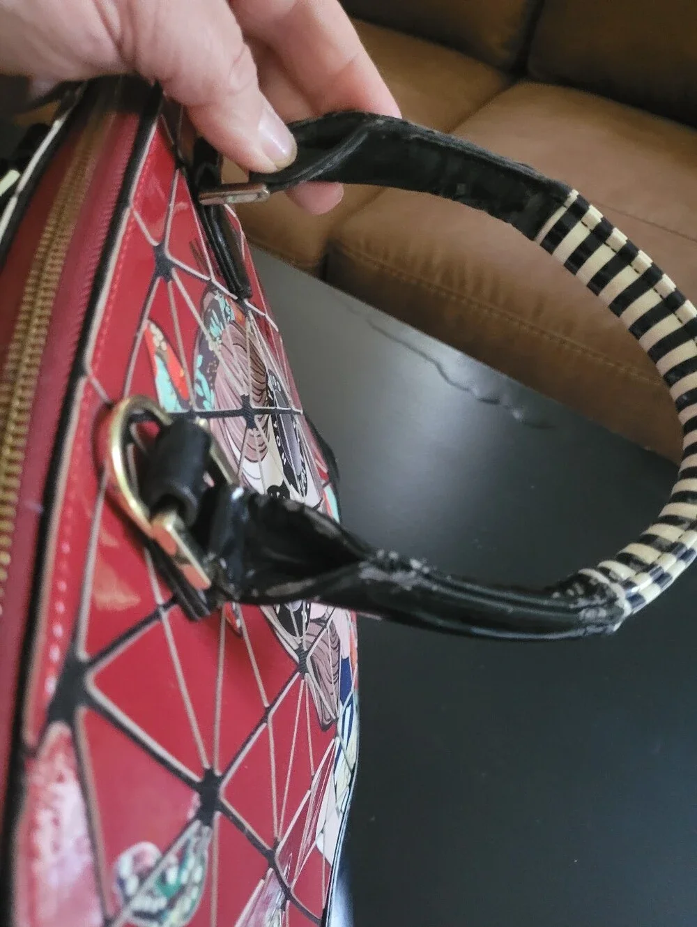 Nicole Lee Red Graphic Dome Satchel with Black Accents